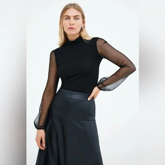 Marcella NYC Liv Mock Neck Mesh Top - Picture 1 of 12